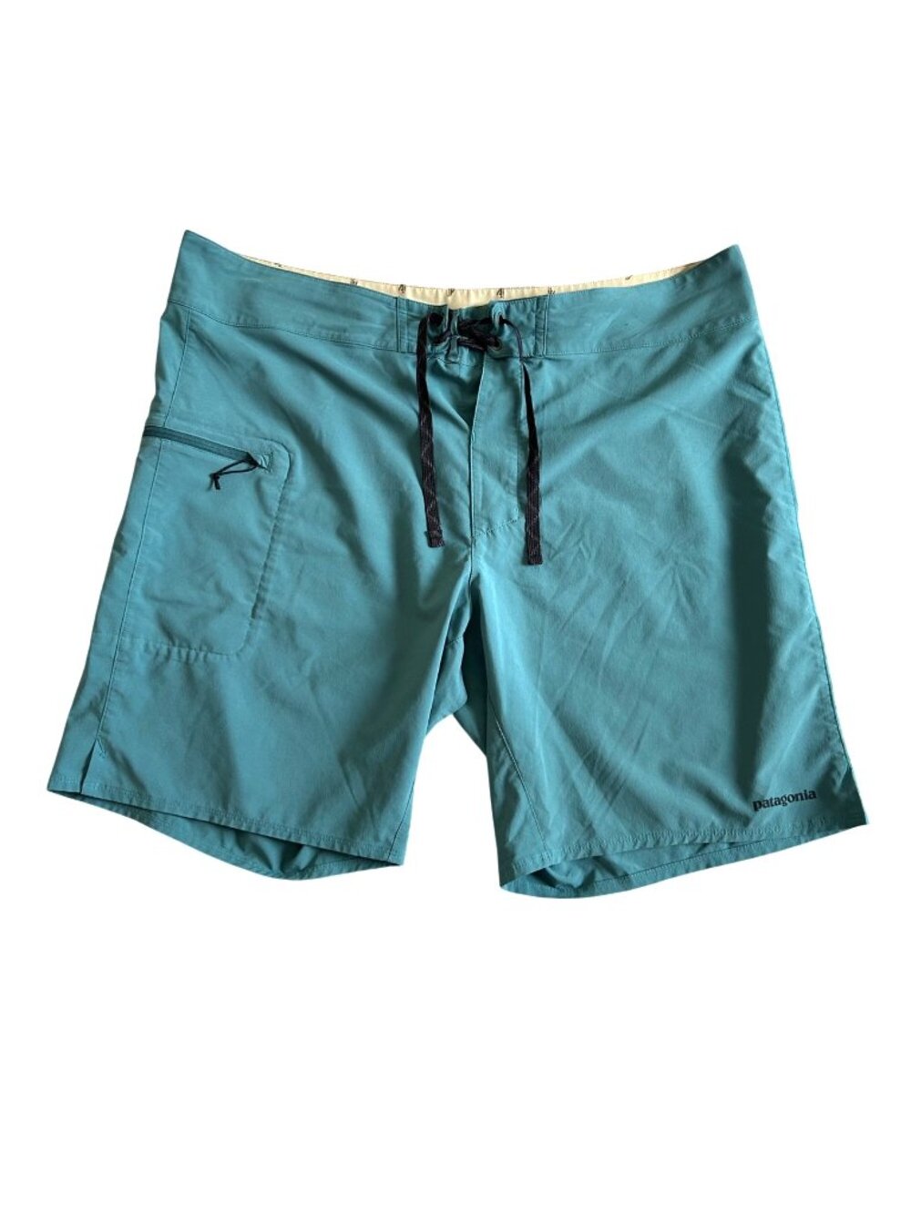 Patagonia Mens Surf Board Shorts Teal 20" Drawstring Waist Recycled Polyester